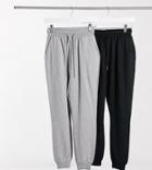 Asos Design Petite Basic Sweatpants With Tie 2 Pack In Black And Gray-multi