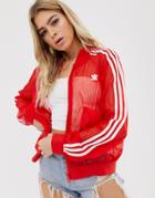 Adidas Sleek Three Stripe Jacket In Red - Red
