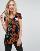 Love & Other Things Printed Top With Cutout Detail - Blue