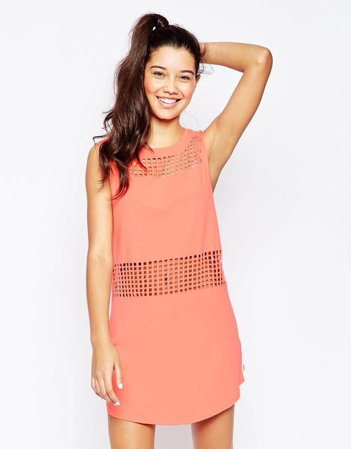 Rvca Short Sleeve Dress With Mesh Detail - Peach Out