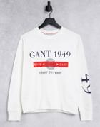 Gant Logo Sweatshirt With Sleeve Graphic In Cream-white