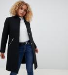 Asos Design Petite Smart Funnel Neck Coat With Contrast Trim - Black