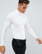 Asos Design Muscle Fit Long Sleeve T-shirt With Roll Neck In White - Gray