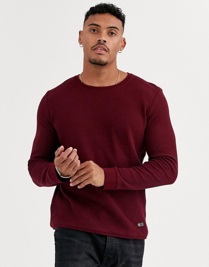 Bershka Waffle Sweater In Burgundy