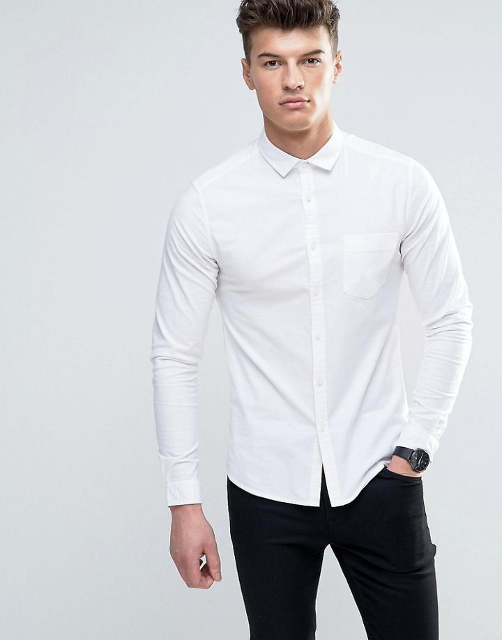 Asos Casual Skinny Oxford Shirt In White - White