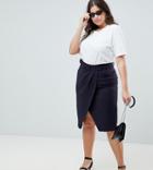 Asos Design Curve Wrap Front Midaxi Skirt With Self Belt - Navy