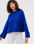 Asos Design High Neck Oversized Sweater With Turn Back Cuff In Recycled Blend - Blue
