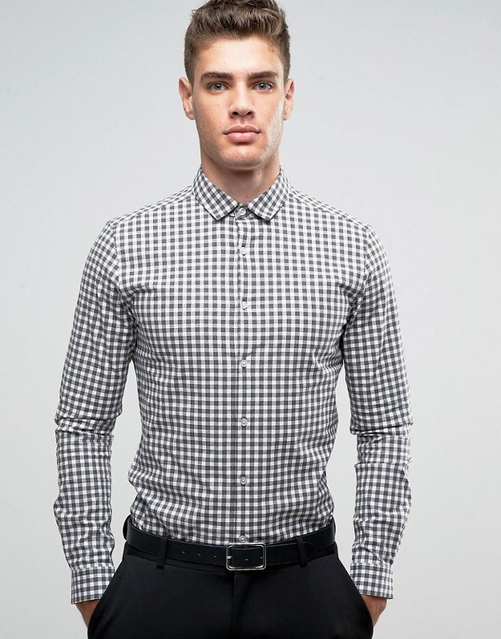 Asos Skinny Shirt In Gray Large Gingham Check - Gray