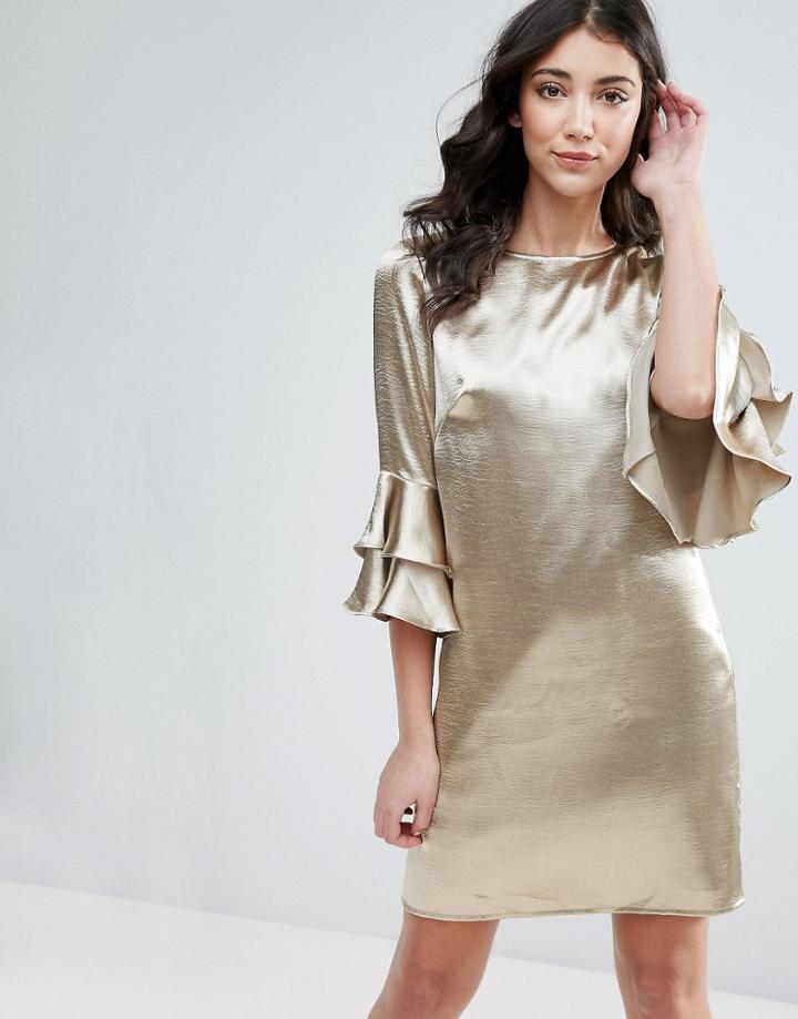 Traffic People 3/4 Ruffle Sleeve Shift Dress - Pink