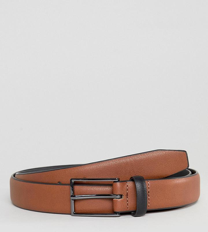 Asos Plus Smart Slim Belt In Tan Faux Leather And Black Contrast Keeper - Tan