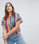 Asos Curve T-shirt In Vertical Rainbow Stripe With Elastic Hem - Multi