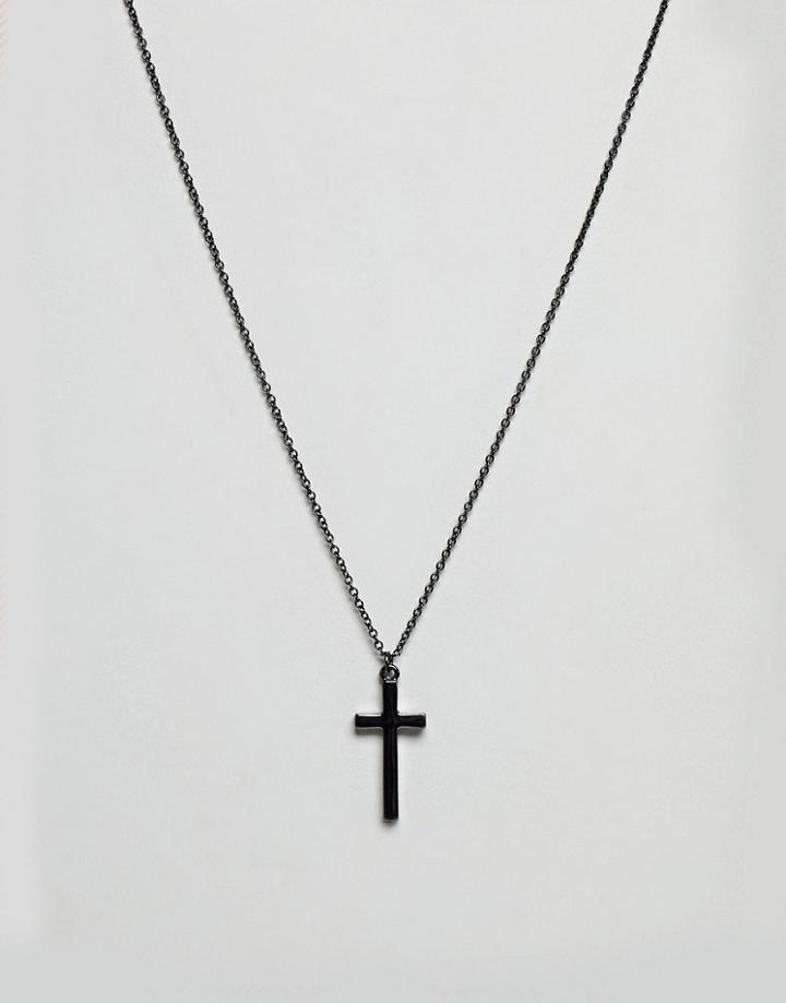Icon Brand Cross Necklace In Gunmetal - Silver