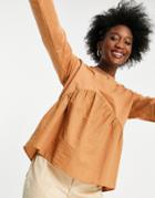 Influence Sweater With Cotton Insert In Tan-brown