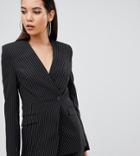 Asos Design Tall Suit Blazer With Sharp Shoulders In Cut About Pinstripe - Multi