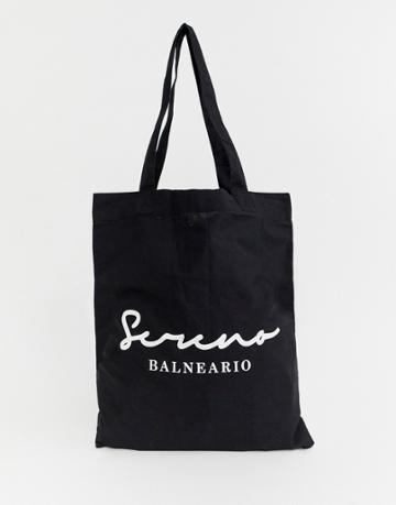Asos Design Organic Tote Bag In Black With Serena Text Print - Black