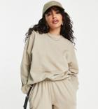 Asos Design Petite Summerweight Tracksuit Sweatshirt / Slouchy Sweat Short In Neutral - Beige