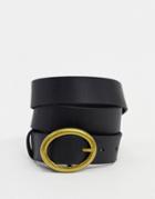 Topshop Leather Belt With Oval Buckle In Black