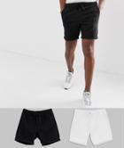 Asos Design 2 Pack Slim Chino Shorts With Elastic Waist In Black & White Save - Multi