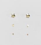 Kingsley Ryan Sterling Silver Gold Plated Moon & Stars Stud Earrings Set - Silver