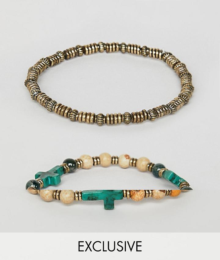 Reclaimed Vintage Inspired Beaded Bracelet With Cross Exclusive At Asos - Multi