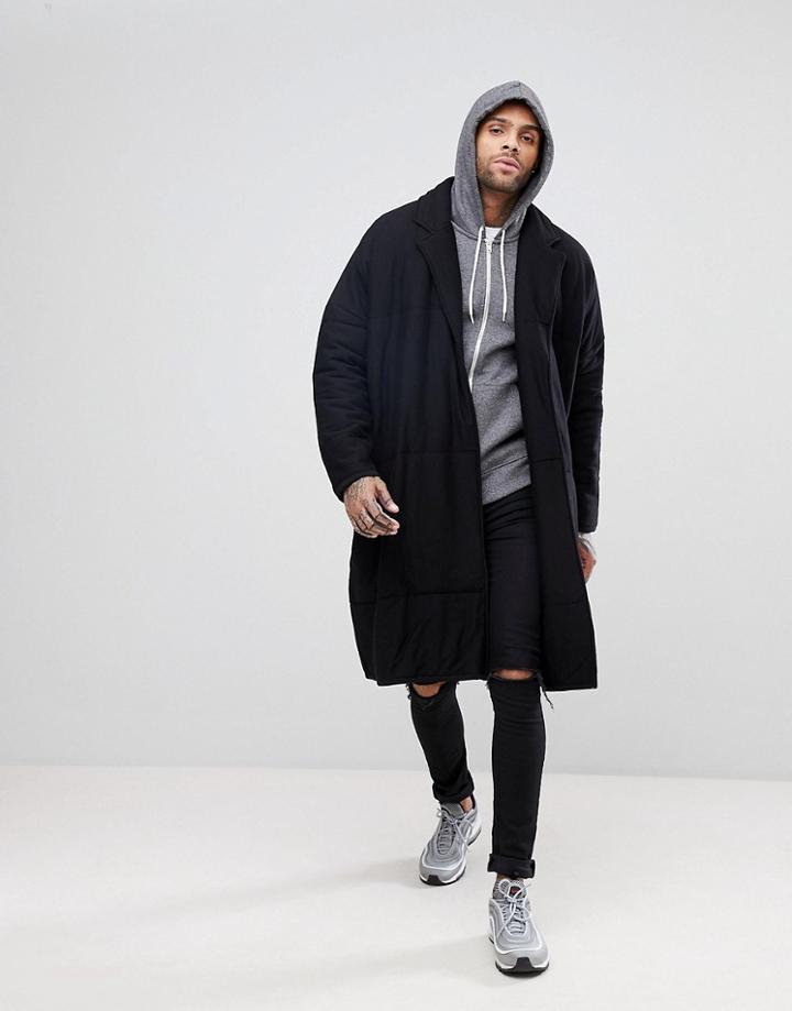 Asos Extreme Oversized Longline Quilted Duster Coat - Black
