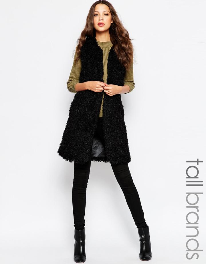 Brave Soul Tall Vest In Teddy Faux Fur - Black