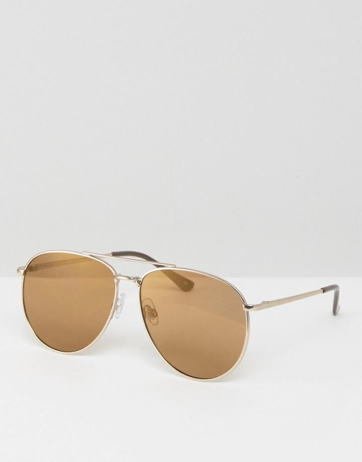 Asos Metal Aviator Sunglasses In Matt Gold & Gold Flash Lens - Gold