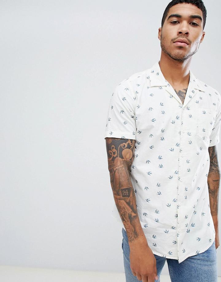 Soul Star Short Sleeve Revere Printed Shirt - White