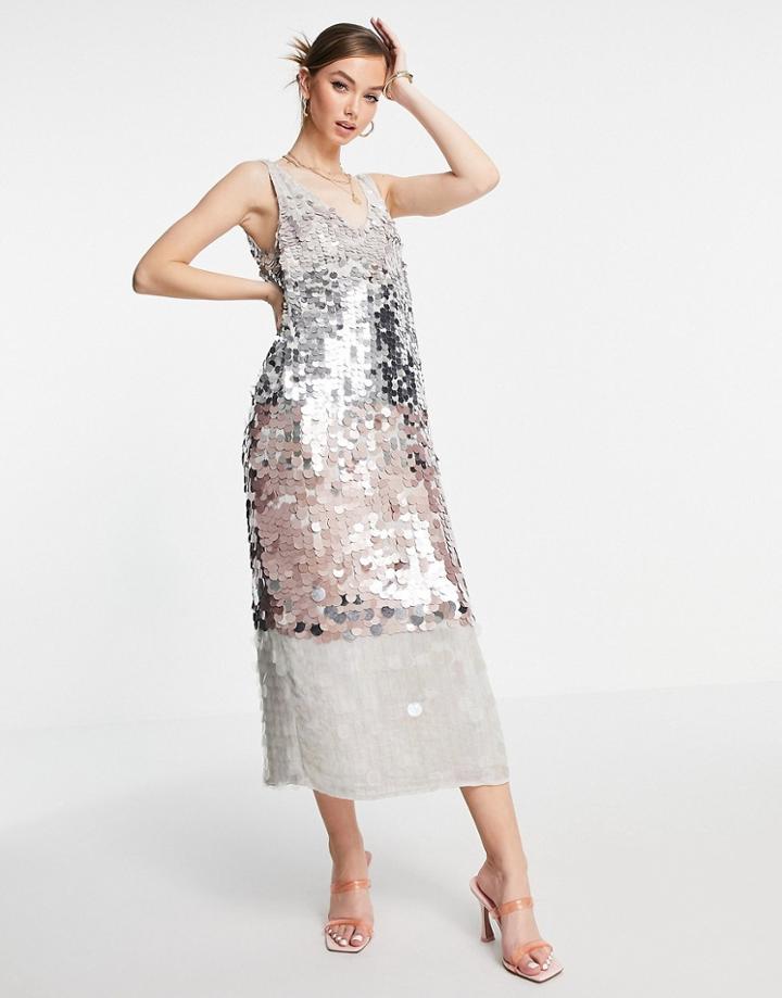 Asos Edition Column Midi Dress In Ombre Paillette Sequin-multi
