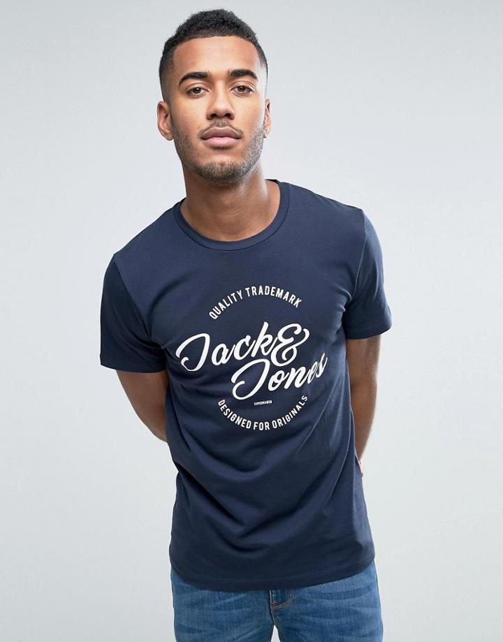 Jack & Jones Originals Crew Neck T-shirt With Logo Print - Navy