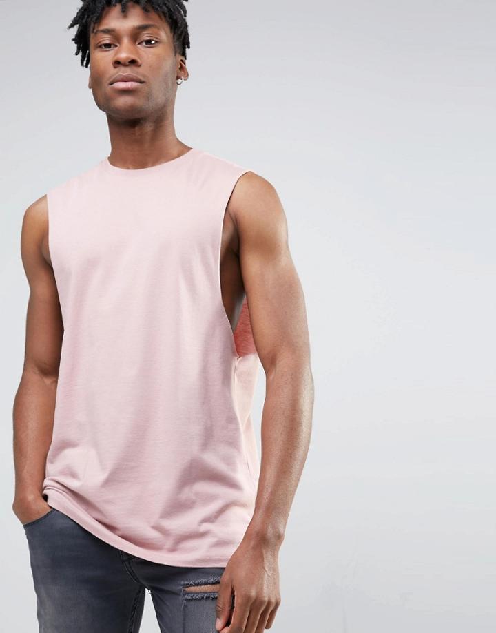 Asos Longline Sleeveless T-shirt With Dropped Armhole In Pink - Pink