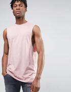 Asos Longline Sleeveless T-shirt With Dropped Armhole In Pink - Pink