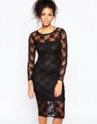 City Goddess Midi Dress In Sheer Floral Lace