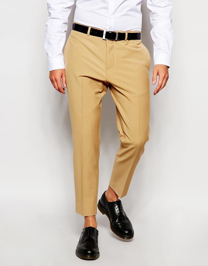 Asos Slim Fit Cropped Smart Pants In Camel - Camel