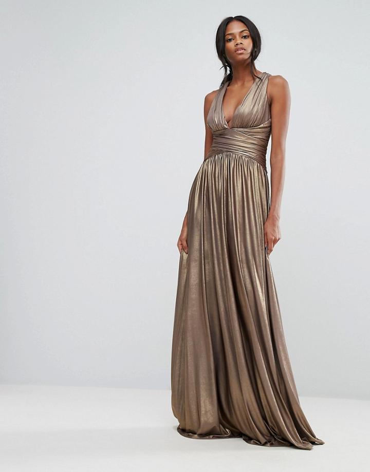Forever Unique Pleated Maxi Dress - Gold