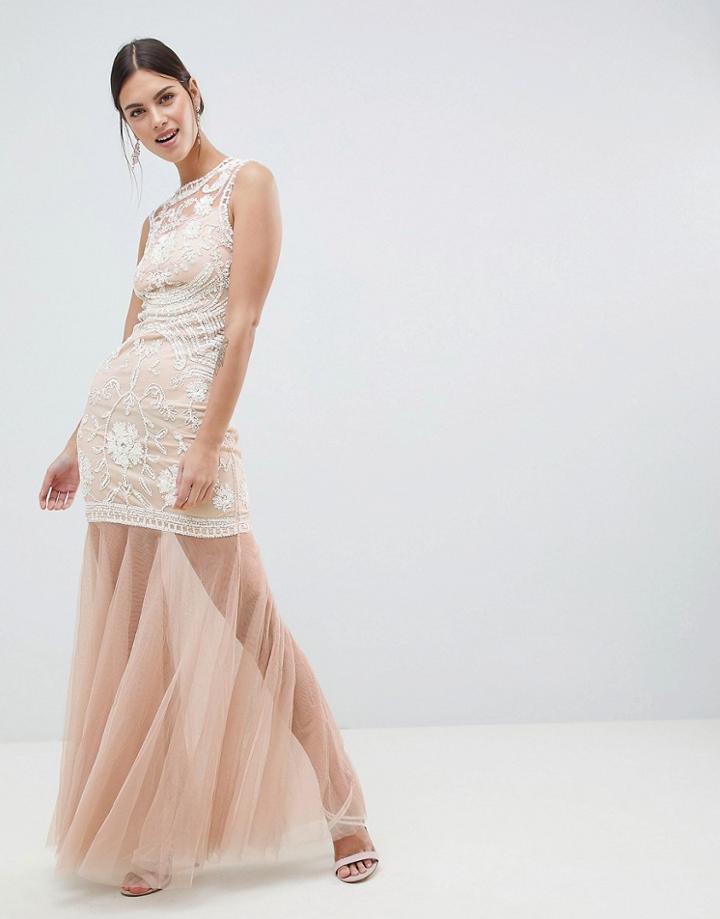 C By Cubic Sequin Maxi Dress With Mesh Fishtail - Gold