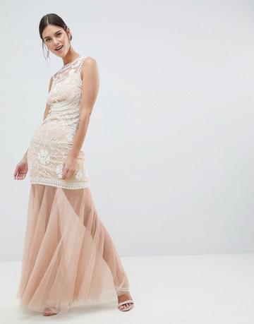 C By Cubic Sequin Maxi Dress With Mesh Fishtail - Gold