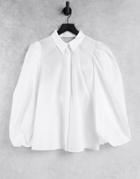Asos Design Volume Sleeve Shirt With Open Elastic Back Detail In White
