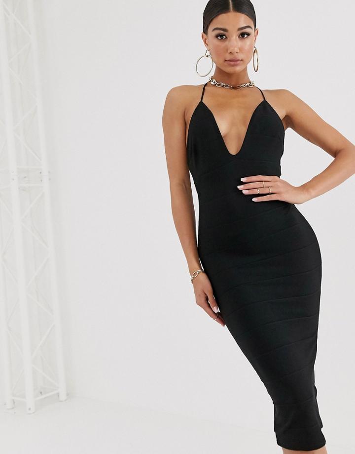 Asos Design Bandage Midi Pencil Dress With T- Bar Back - Black