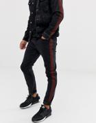 Pull & Bear Slim Fit Jeans With Leopard Print Side Stripe In Black - Black