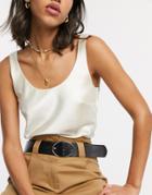 Asos Design Scoop Neck Cami In Satin In Cream-white