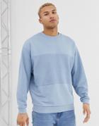 Asos Design Oversized Sweatshirt With Reverse Panel In Blue - Blue