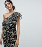 Dolly & Delicious Tall Allover Jacquard One Shoulder Ruffle Mini Dress-multi
