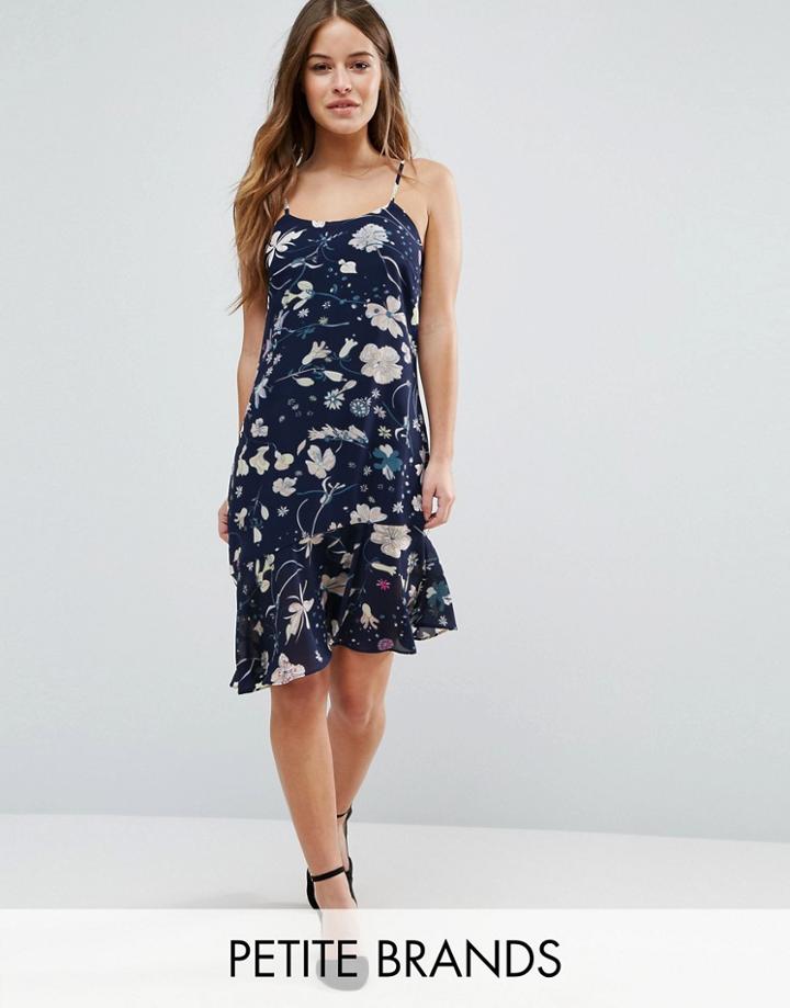 Yumi Petite Cami Dress With Drop Frill Hem - Black