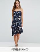 Yumi Petite Cami Dress With Drop Frill Hem - Black