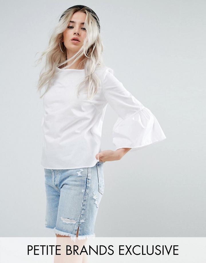 Noisy May Petite Fluted Sleeve Top - White