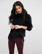 Blend She Feather High Neck Long Sleeved Top - Black