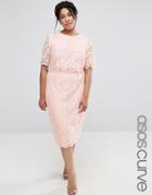 Asos Curve Lace Crop Top Midi Pencil Dress - Pink