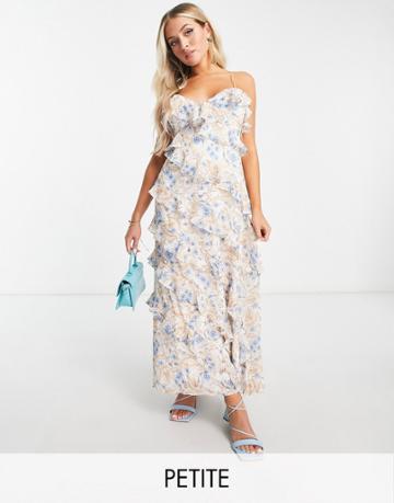 Ever New Petite Ruffle Midi Dress In Blue Floral
