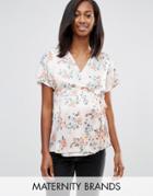 New Look Maternity Floral Side Tie Wrap Top - Gray